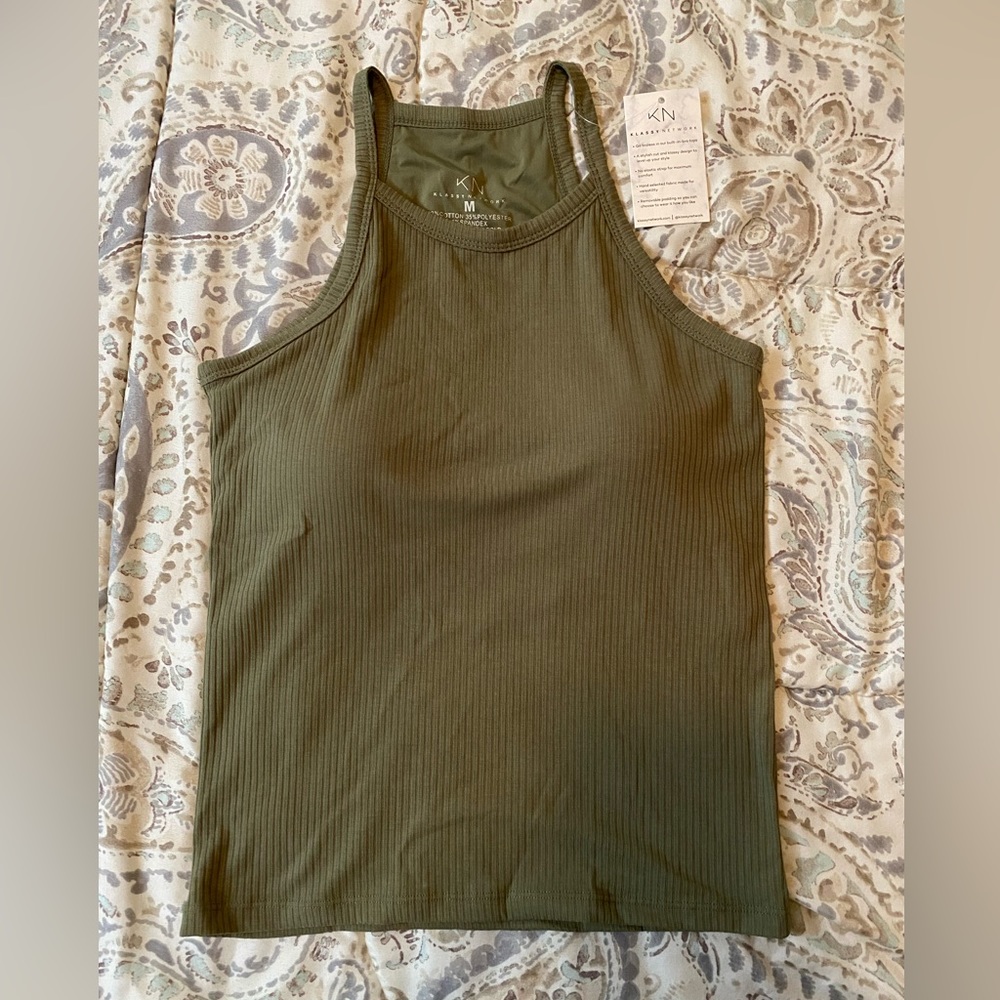 Klassy Network Built-in Bra Olive Green Top